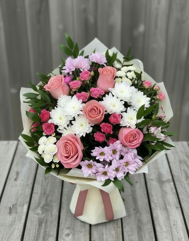 Букет цветов из: Альстромерии, Гвоздики, Розы и Хризантемы в Ковылкино