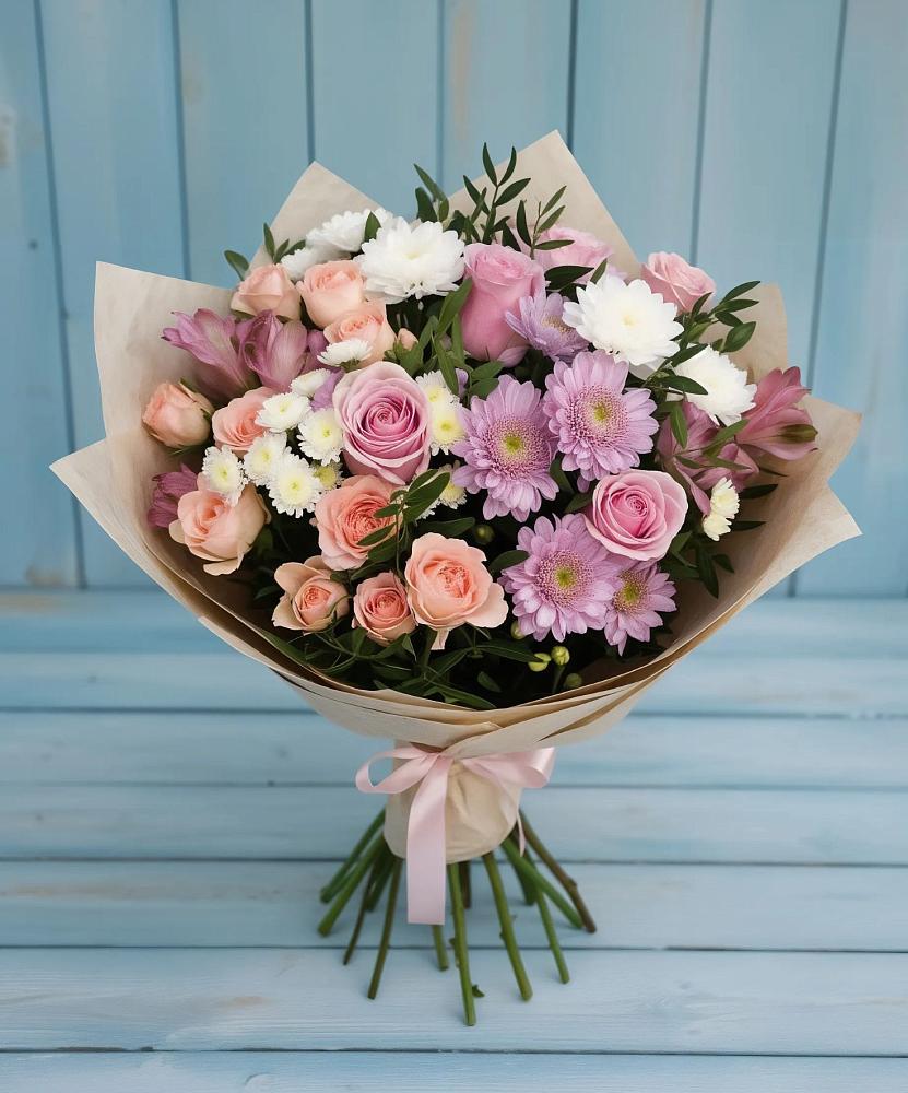 Букет цветов из: Хризантемы, Розы и Альстромерии в Ковылкино