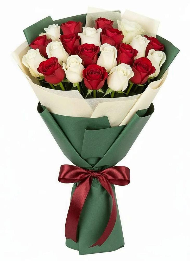 Букет Микс из красных и белых роз в Ковылкино