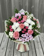 Букет цветов из:  Альстромерии, Гвоздики, Розы и Хризантемы в Ковылкино